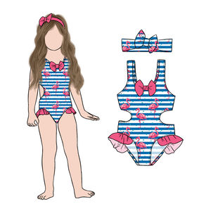 Vente chaude Été Cool et Doux Flamingo Imprimé Filles Maillots <span class=keywords><strong>De</strong></span> <span class=keywords><strong>Bain</strong></span> Ensemble avec <span class=keywords><strong>Bandeau</strong></span> pour Enfants - Product Image 3