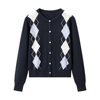 Pull cardigan en maille à col rond à manches longues avec motif géométrique, 2 coloris, style décontracté, chaud pour l'automne, tendance, pour femmes, style preppy