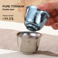 Tasse à thé en titane à double paroi multi-tailles, tasse à thé Kung Fu portable pour le camping en plein air, mini tasse en titane pour la préparation du thé individuelle