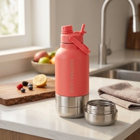 Bouteille d'eau pour animaux de compagnie 32 oz avec logo personnalisé, isolation sous vide en acier inoxydable, bol de rangement détachable, poignée de transport portable, sport
