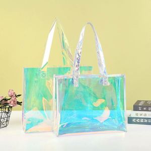 กระเป๋าหิ้วโฮโลแกรมแบบใส พีวีซี สีรุ้ง สะท้อนแสงเลเซอร์  แบบขายส่ง ใช้ซ้ำได้  รับทำโลโก้ตามสั่ง - Product Image 2