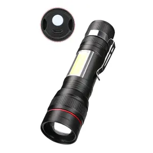 Hot selling Pocket 2 IN 1 LED Flashlight USB Charge telescopic portable Zoomable Torch with pen clip outdoor other campinp torch