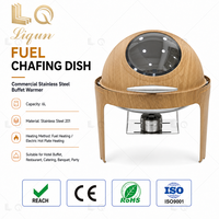 Réchaud buffet LQ en acier inoxydable épaissi 6L, finition grain de bois, avec couvercle en verre hydraulique, pour hôtels, buffets de petit-déjeuner et banquets, vente en gros
