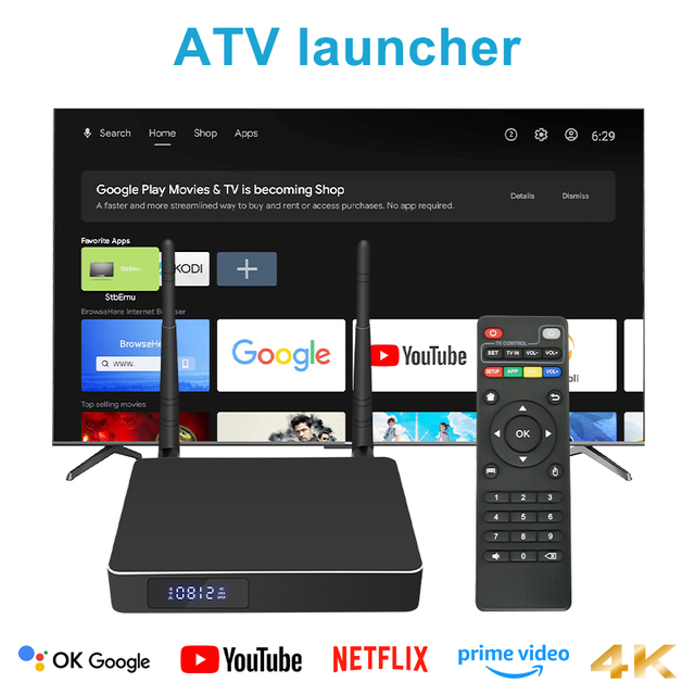 Canzone Factory OEM Amlogic S905X4 ATV TV Box Android 11 Quad Core ARM Mali-G31 GPU 4K for Audio 2.4G/5GHz WiFi 4GB RAM 32GB