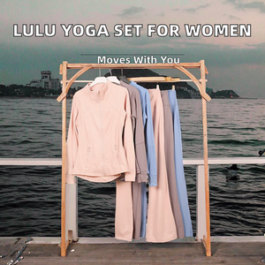 Ensemble de survêtement de yoga 2 pièces pour femme LULU – Veste et pantalon évasé à motif uni, extensible dans les quatre sens, taille élastique, fermeture avant - Product Image 2