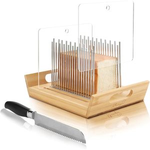 Wooden <b>Bread</b> Slicer With Stainless Steel Blades And Clear Shields For Even Slicing - Product Image 1