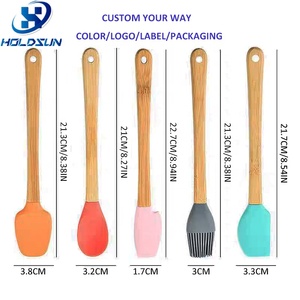 Tùy chỉnh màu sắc 5 cái chịu nhiệt cấp thực phẩm <span class=keywords><strong>Silicone</strong></span> phết bàn chải spatulas thiết lập với gỗ xử lý nhỏ công cụ nướng - Product Image 2