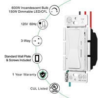 Variateur LED Triac mural simple et 3 voies, contrôleur standard US pour éclairage LED, certifié ETL