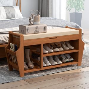 SENYU Wood <b>Shoe</b> <b>Bench</b> with Cushion <b>Storage</b> 2 Tier Entryway Organizer Modern Furniture for Home Living Room - Product Image 2