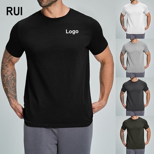 T-shirt en coton biologique 100% respirant à manches courtes pour homme, couleur unie, avec logo personnalisé RUIQUWIN, vêtements de sport d'été - Product Image 1
