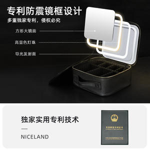 Bolsa de maquillaje luminosa con espejo Led, estuche de almacenamiento de cosméticos de viaje de gran capacidad para mujer, organizador de escritorio de Color sólido - Product Image 5