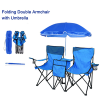 Chaise de camping et de plage pliable double pour 2 personnes avec grand parasol intégré – Idéale pour la pêche et le jardin