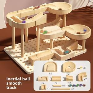 Ensemble de blocs créatifs éducatifs en gros, jeu de glisse à billes à 3 niveaux Montessori, jouet en bois pour enfants - Product Image 4