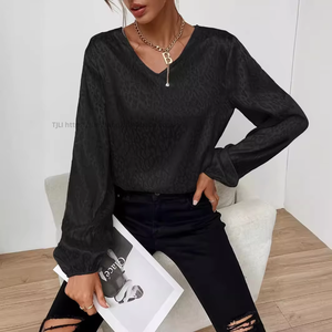 Nueva Blusa de Manga Larga con Estampado de Leopardo y Cuello en V para Mujer, Blusa de Jacquard a la Moda - Product Image 5
