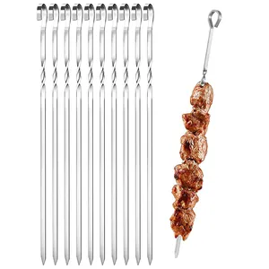 Venta al por mayor 17 "de acero inoxidable barbacoa herramientas para asar barbacoa pincho al aire libre palos personalizados para carne Camarón pollo Veggie