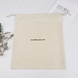 Custom Logo Silk Screen Print Organic Cotton Muslin Double Shopping Canvas Drawstring Pouch Dust Bag For Handbag Shoe