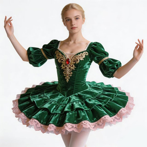 Costume de ballet professionnel sur mesure haut de gamme, <span class=keywords><strong>jupe</strong></span> <span class=keywords><strong>tutu</strong></span> rouge, verte, bleue, violette, taille empire pour enfants, en velours coréen perlé - Product Image 6