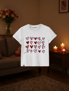 T-shirt da donna casual a maniche corte con scollo rotondo e motivo a cuori Lily & Val, estiva, leggera, in tessuto jersey 100% cotone - Product Image 2