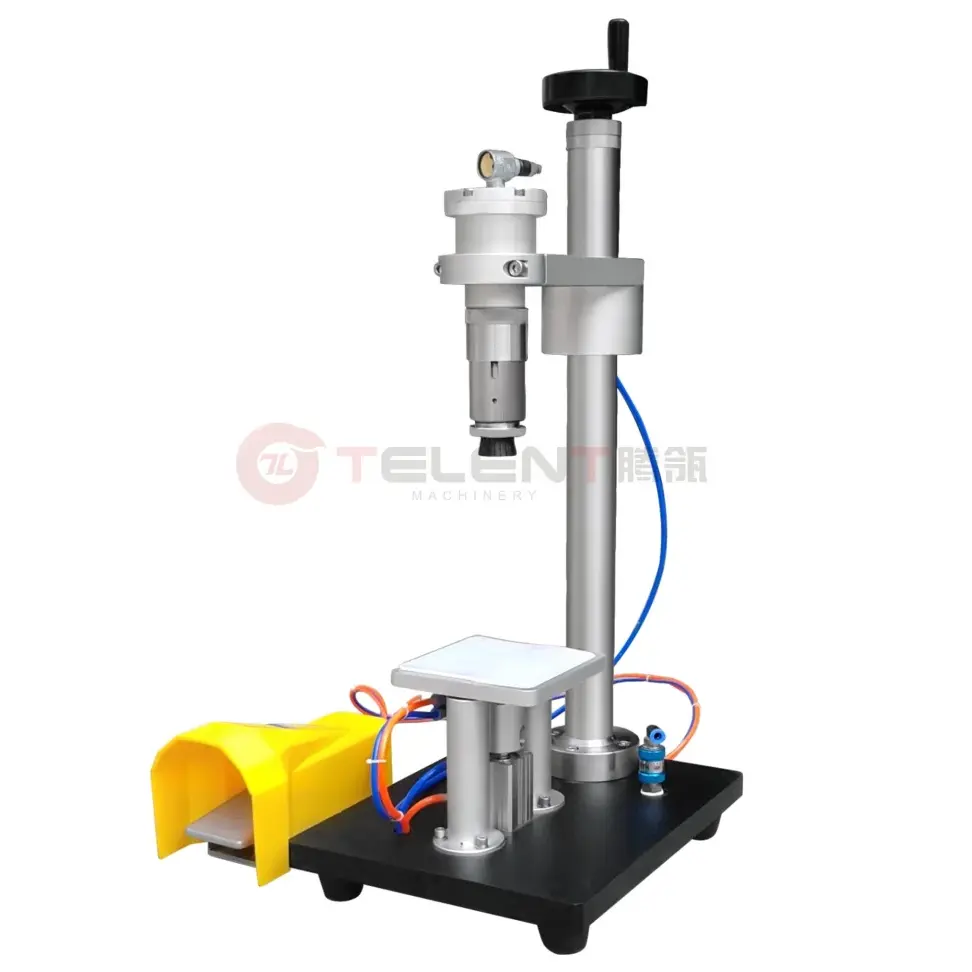 Half-Automatische Pneumatische Parfum Fles Krimpmachine Spuitdeksel Schroefsluitmachine Houten Kist Roestvrij Staal Meegeleverd