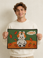 Tapis de bain oriental en polyester à motif de lapin et de carotte personnalisé, absorbant l'eau, antidérapant, pour l'entrée, décoration de sol intérieure