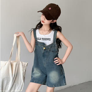 Derniers costumes décontractés populaires d'été pour adolescents <span class=keywords><strong>Gilet</strong></span> et salopette en jean Shorts 2pcs ensembles de vêtements pour filles - Product Image 3