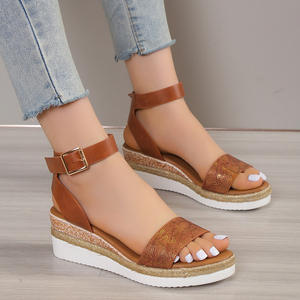 Sandalias de cuña de verano, Sandalias romanas con plataforma y correa de hebilla para Mujer, Sandalias antideslizantes de fondo grueso con punta abierta para Mujer de talla grande 36-43 - Product Image 2