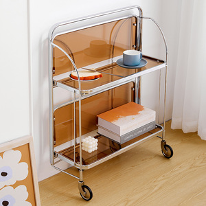 Chariot de service pliable, appareil de cuisine d'hôtel, chariot de service alimentaire, à roulettes, chariot à main, chariot de salle à manger en verre - Product Image 5