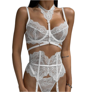 Hot Sales Three Piece Women's <b>Sexy</b> Lingerie <b>Set</b> Satin Mesh Bra G-String Thong Sleepwear Nylon Lace See Through Design% - Product Image 2
