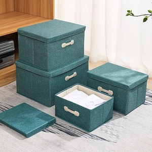 Caja de Almacenamiento Plegable de Algodón y Lino con Tapa, Diseño Moderno, Compartimentos Apilables para Ropa y Juguetes, Ideal para Mudanzas y Organización - Product Image 3