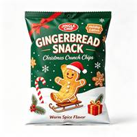 Sachet d'emballage alimentaire personnalisé imprimé, refermable, à fond plat, avec fente de déchirement, finition mate, pour biscuits de Noël