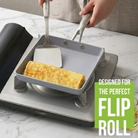 Poêle à Tamagoyaki Japonaise Blanche à Fond Plat avec Poignée en Acier Inoxydable, Compatible Four, Antiadhésive, pour Omelettes et Ustensiles de Cuisine