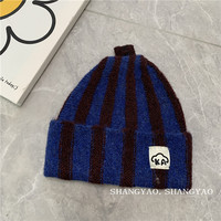 Vente en gros de bonnets de protection des oreilles chauds à la mode et à motifs rayés pour enfants bonnets en tricot tout-en-un décontractés pour l'extérieur