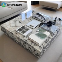 Table basse en marbre Calacatta Viola de luxe de StoneSun Calcutta, bloc carré de faible hauteur, table en marbre