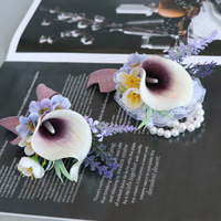 Corsage réaliste en plastique fait main, fleur de Calla pour mariage, boutonnière de marié, fleur de poignet pour mariée et demoiselle d'honneur, vente en gros