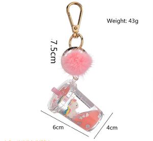 Creative Cute Acrylic Milk Tea Cup Shape Key Chain Keyring Pendant Quicksand Liquid <b>Floating</b> Fruit Keychain - Product Image 6