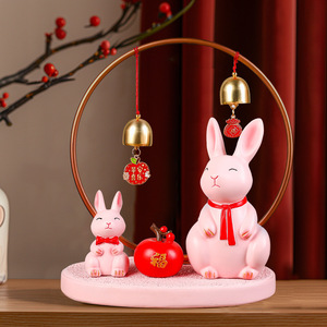 Ensemble de décorations lapins en résine style chinois pour le salon, cadeau du Nouvel An chinois - Product Image 2