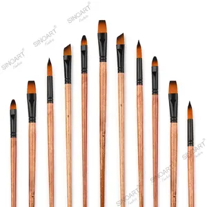 SINOART-pincel de pintura sintética de doble color, pinceles de nailon para artista, mango de madera personalizado, proveedor de pinceles de pintura