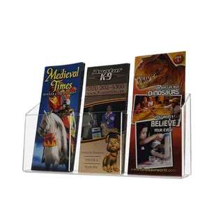 Porte-magazines mural en acrylique transparent, 3 poches, comptoir avec broche, porte-magazines et livres