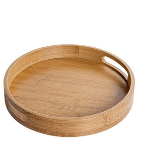 Bamboo Round Serving <b>Tray</b> Natural Wood Color <b>Tea</b> <b>Tray</b> Home Use Minimalist Style - Product Image 1