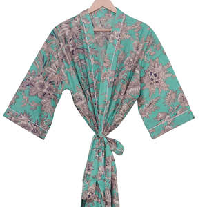 Robe Kimono Faite Main 100% Coton pour Femme, Ample, Imprimé Indien, Peignoir de Bain, Saison Printemps-Été, Prix de Gros - Product Image 1