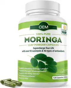 Capsules de Moringa, dérivées de feuilles de Moringa biologiques, peuvent fournir de l'énergie, du métabolisme et un soutien immunitaire