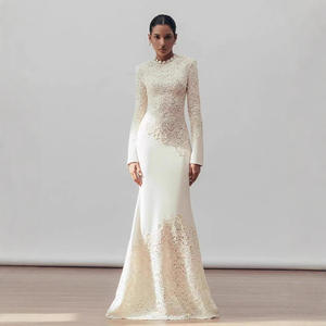 Abito <span class=keywords><strong>da</strong></span> <span class=keywords><strong>Sera</strong></span> Elegante <span class=keywords><strong>da</strong></span> Banchetto Bianco A Sirena Aderente con Lavorazione a Uncinetto Floreale Stile <span class=keywords><strong>Vintage</strong></span> di Lusso e Alta Qualità - Product Image 1