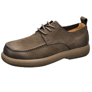 Chaussures bateau rétro en cuir pour hommes, bout rond, dessus en cuir véritable, semelle extérieure en caoutchouc, respirantes, toutes saisons, usage décontracté - Product Image 4