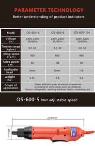 OS-600-5/6 OS-600-1/4 <span class=keywords><strong>Destornillador</strong></span> eléctrico industrial y de bricolaje con motor de cepillo Tipo de enchufe directo semiautomático 220-240V AC - Product Image 5