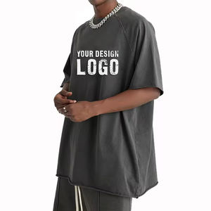 T-shirt pour homme décontracté de rue, col rond, vintage, délavé, logo personnalisé, couleur unie, épaules tombantes, t-shirts pour homme surdimensionnés - Product Image 2