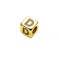 Perles carrées Alphabet en cuivre plaqué or 14 carats avec zircone cubique 6mm 9mm pour bracelet et collier