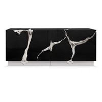 Meuble TV de Luxe Blanc Moderne avec Détails Métalliques Dorés, Buffet Haute Brillance pour Villa, Hôtel, Salon, Mobilier de Maison