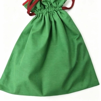 Sac à cordon en toile personnalisé pour Noël, imprimé sur mesure, vert avec doublure rouge, pochette cadeau de Noël