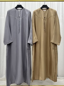 Thobe musulman arabe pour homme, à manches longues, col rond, avec pompons, Jubbah, vêtement islamique, Kaftan décontracté, Robe du Moyen-Orient, <span class=keywords><strong>Dishdasha</strong></span> - Product Image 3