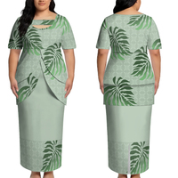 Robe deux pièces col rond Puletasi tribal polynésien de luxe grande taille, haut et jupe, style hawaïen, vente directe usine, 1 MOQ